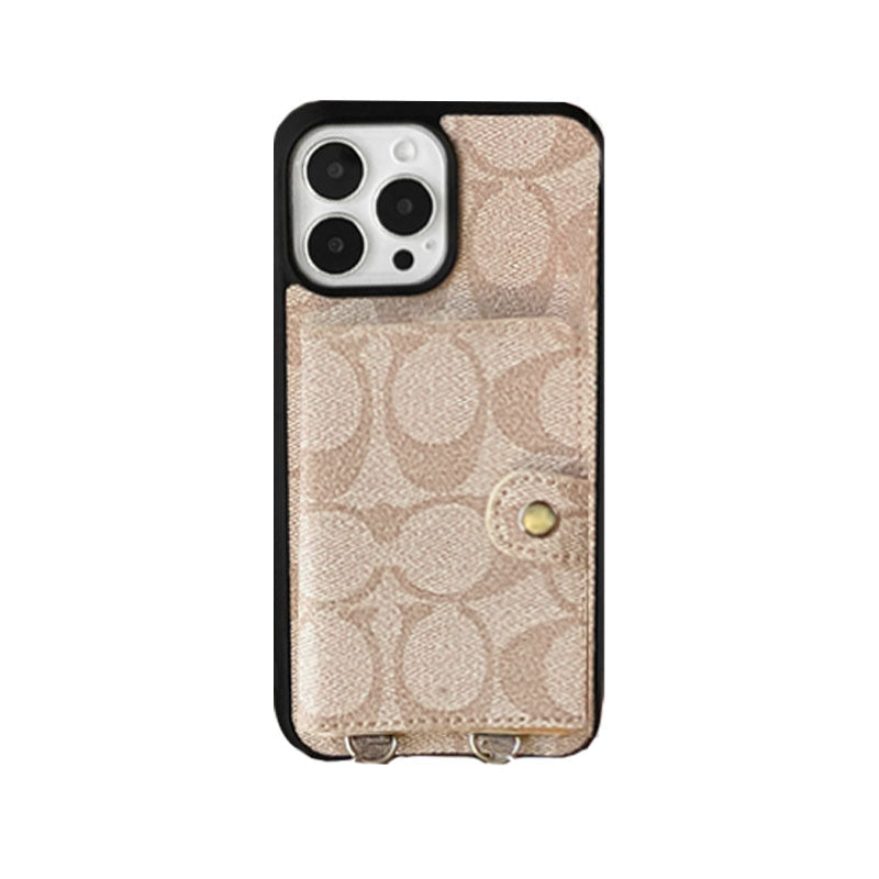 Capa clássica para iPhone com carteira e alça marrom -SZK240402
