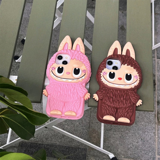 かわいい漫画の Labubu Zimomo シリコン ケース |ブラウン ピンク - iPhone ケース