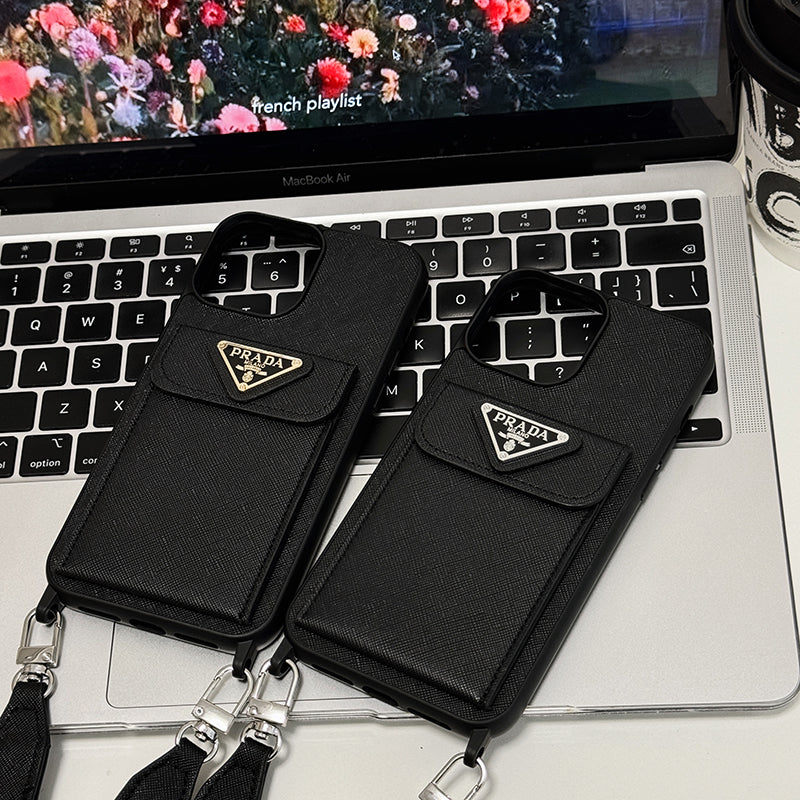 Capa luxuosa de couro crossbody para iPhone