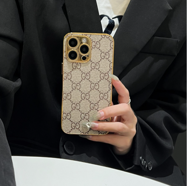 奢華經典字母圖案 iPhone 手機殼,帶電鍍金邊