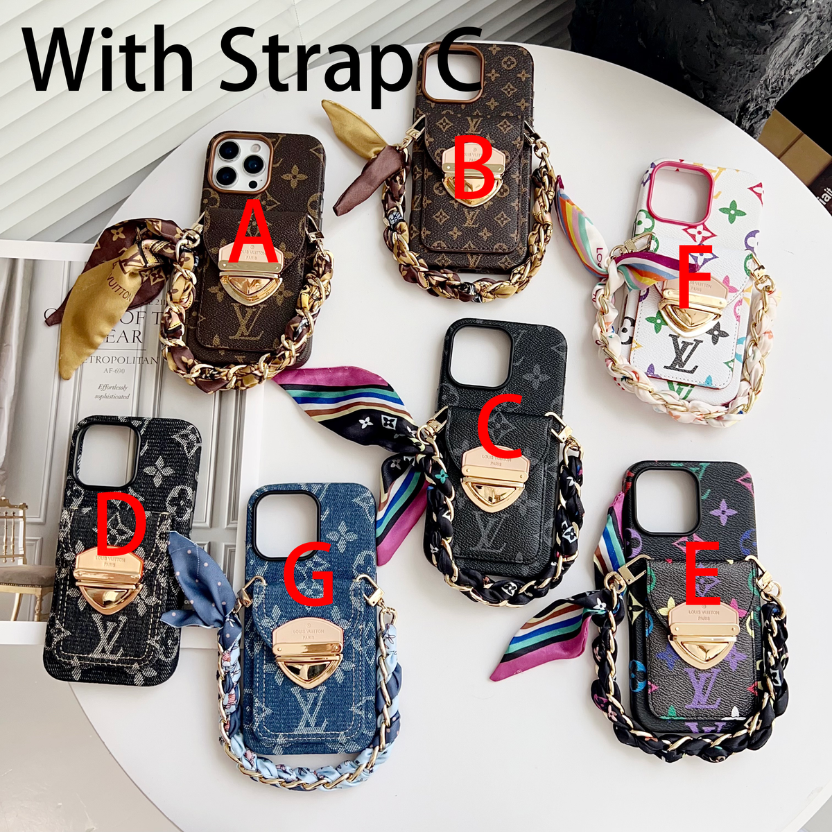 Luksus Crossbody iPhone-etui med kortlomme og aftagelig rem