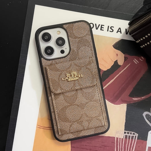 Klassisk iPhone-etui med kortholder-pung Lysebrun -SZK240425