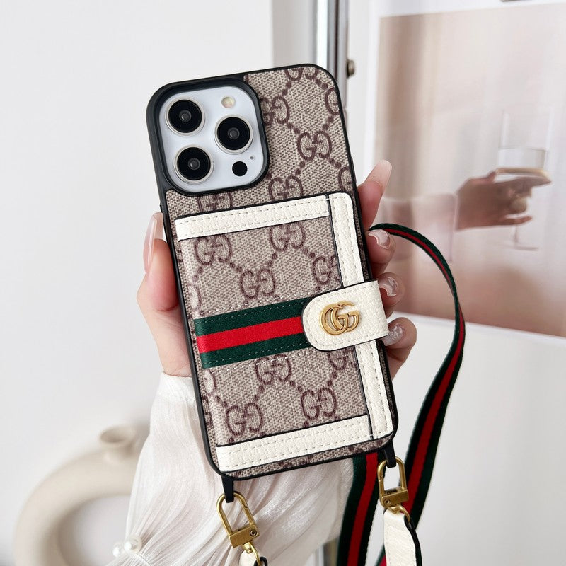 Étui pour iPhone classique avec chaîne de sac à cartes haut de gamme