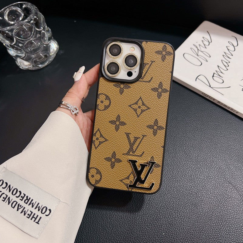 Luxusné čierne logo kožené puzdro na iPhone