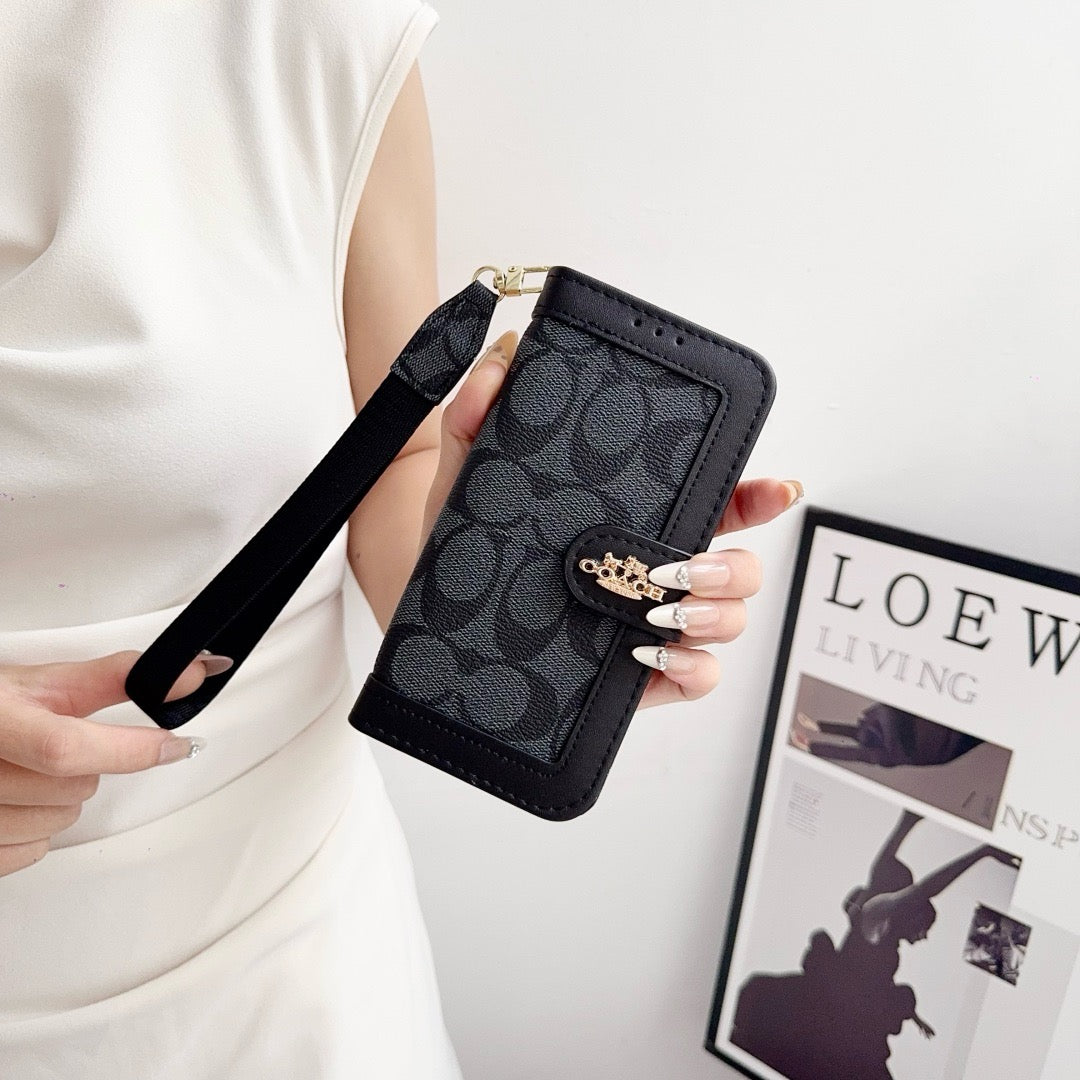 Capa carteira CO luxuosa padrão para iPhone com suporte para cartão e alça