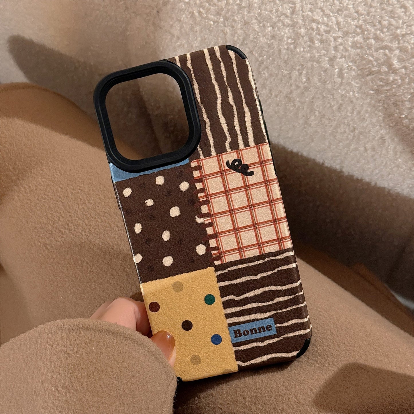 Retro ins polka dot splicing for iphone16 apple 17 mobile phone case 15pro max leather 14 lanyard 13
