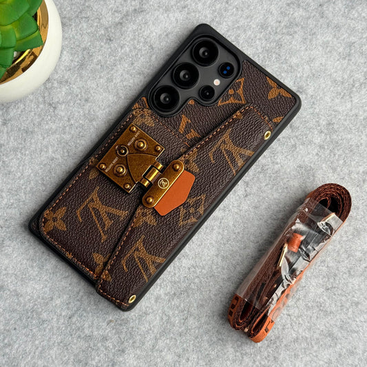 MARKEN-LEDER-KARTENHALTER-SLOT-LOCK-SLING-HÜLLE FÜR SAMSUNG GALAXY