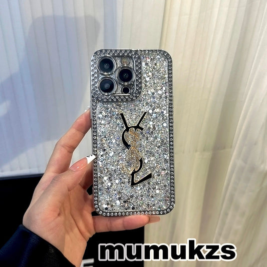 Luksus Glitter Holographic Y - S - L-inspirert iPhone-deksel – Diamond Shine Edition