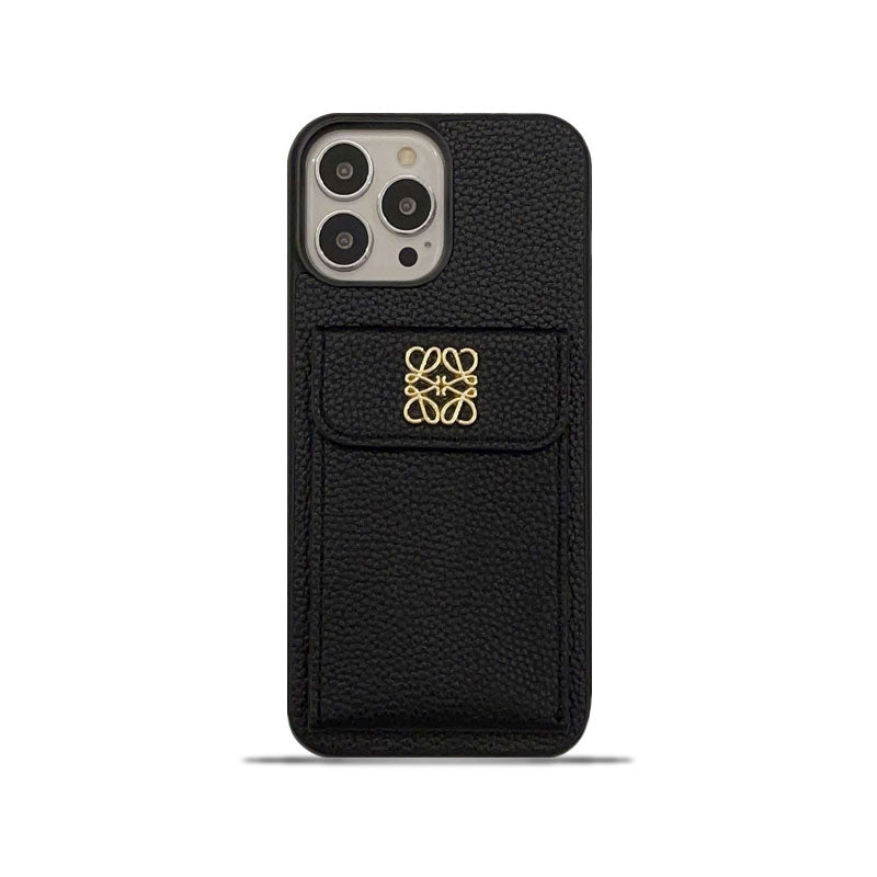 Luxuriöse iPhone-Hülle mit Kartenhalter Schwarz-QBK240603