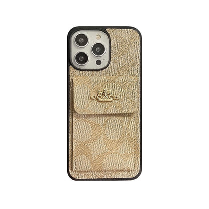 Klasické pouzdro na iPhone s peněženkou na kartu světle hnědá -SZK240425