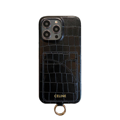 Celine maska ​​za iPhone s uzorkom aligatora s držačem kartice i remenom, smeđa -EYP241415