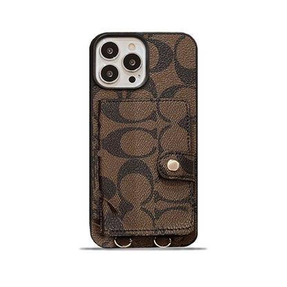 Classic iPhone Case With Wallet And Strap Brown -SZK240402