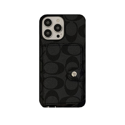 Classic iPhone Case With Wallet And Strap Brown -SZK240402