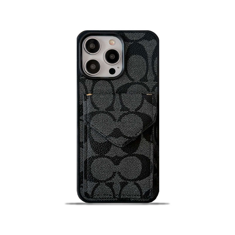 Capa clássica para iPhone com porta-cartões e alça preta clara -SJ240513