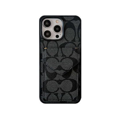 Capa clássica para iPhone com porta-cartões e alça marrom claro -SJ240513