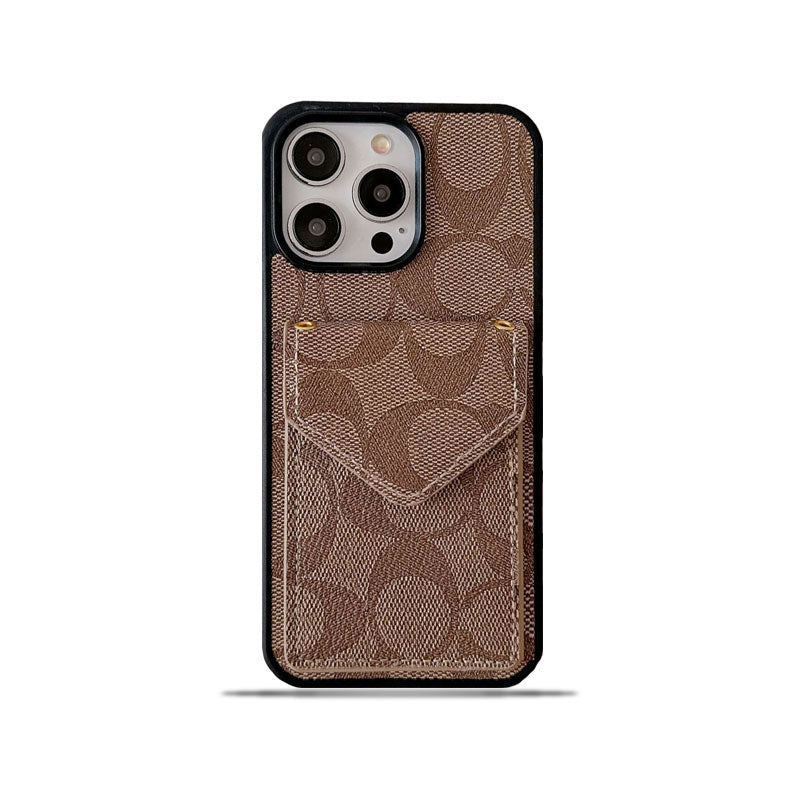 Capa clássica para iPhone com porta-cartões e alça marrom claro -SJ240513