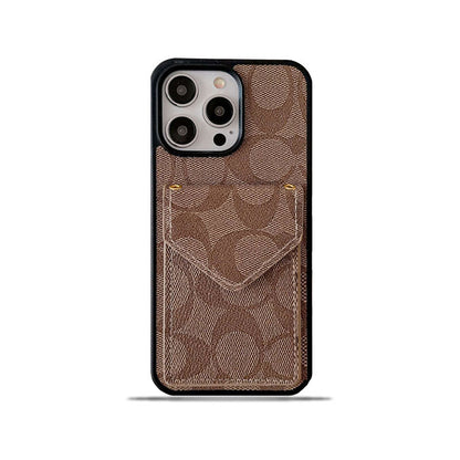 Capa clássica para iPhone com porta-cartões e alça marrom claro -SJ240513