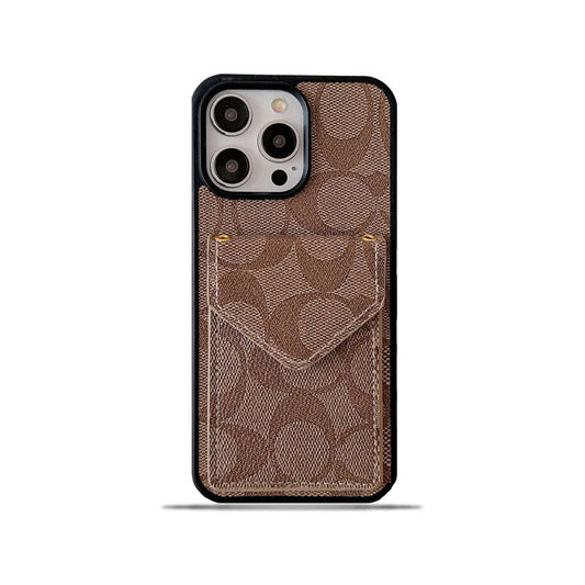 Klasické pouzdro na iPhone s držákem karty a popruhem světle hnědé -SJ240513