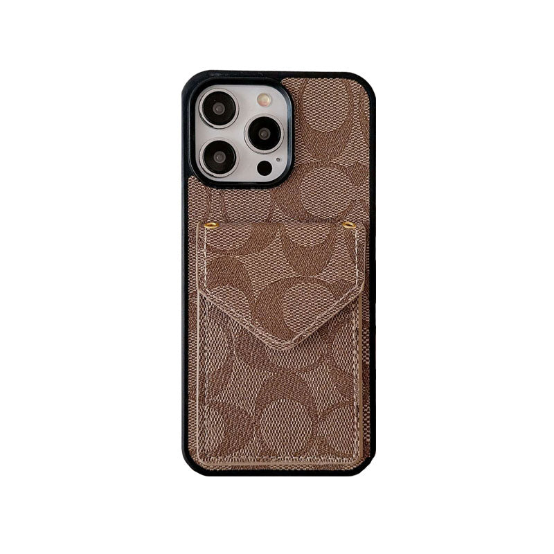 Capa clássica para iPhone com porta-cartões e alça marrom claro -SJ240513