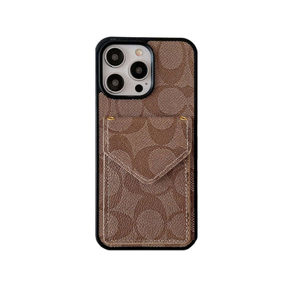 Capa clássica para iPhone com porta-cartões e alça marrom claro -SJ240513