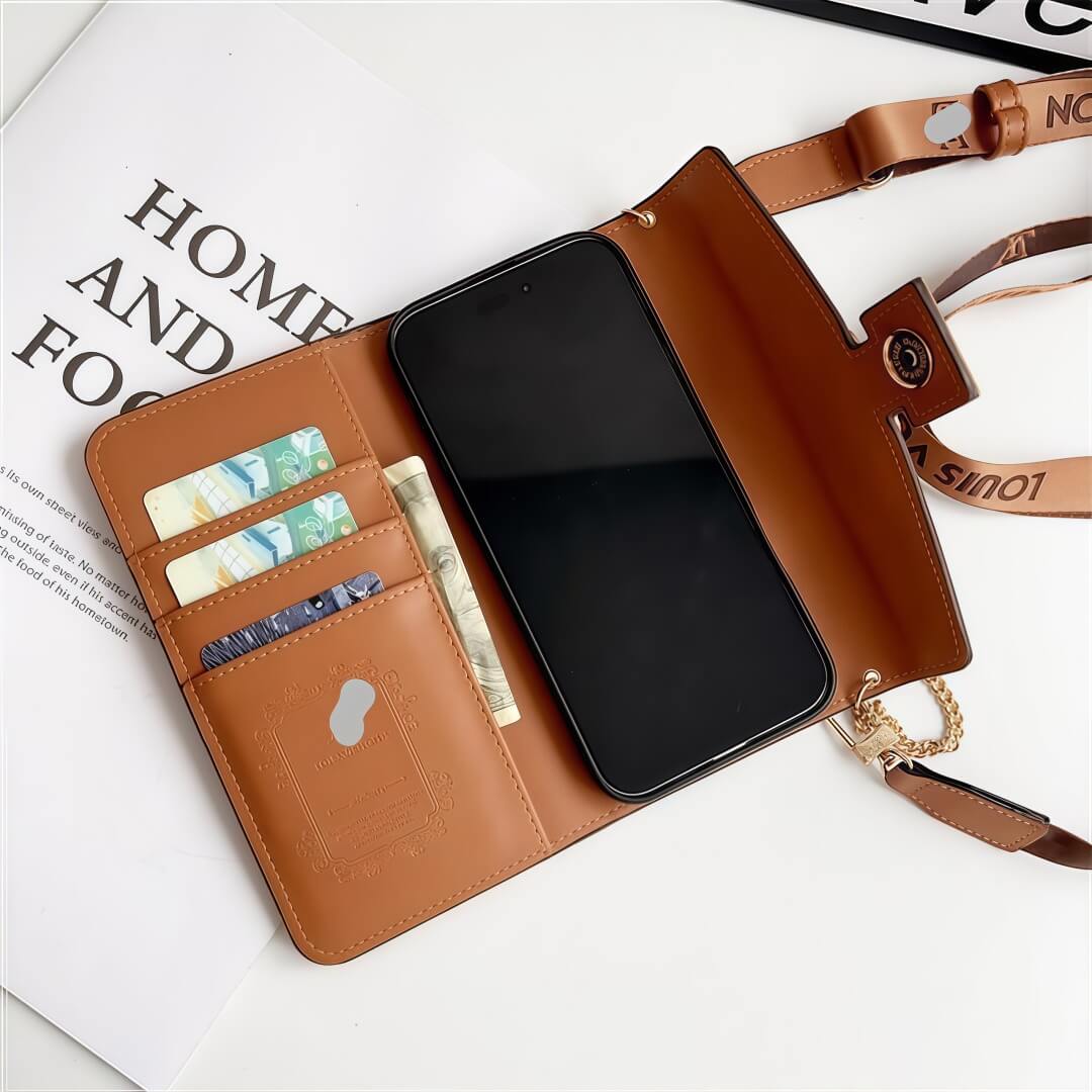 Skórzane etui na iPhone'a inspirowane torbą na ramię z miejscem na kartę