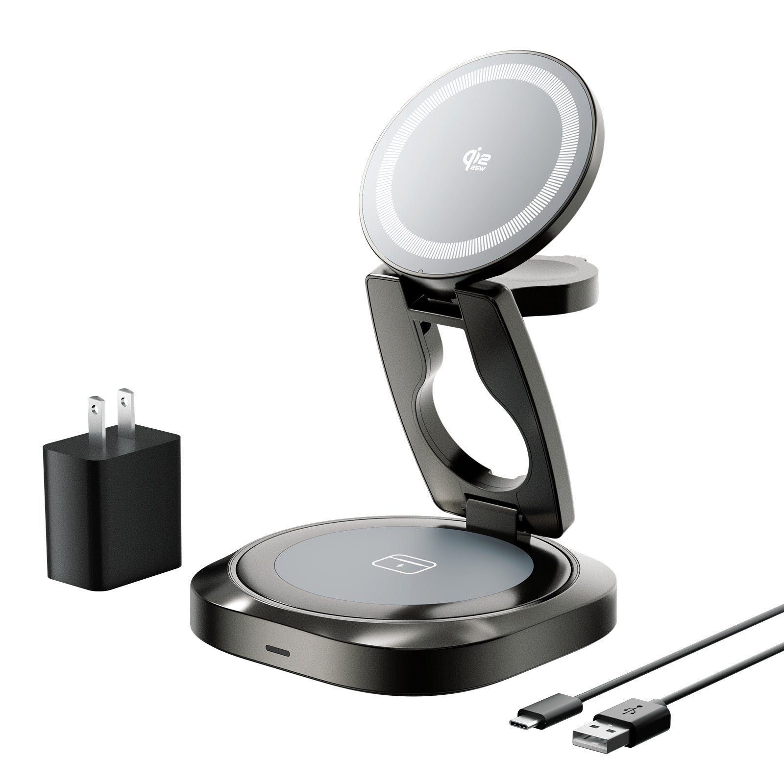 QI2.2 Magnetic Wireless Charger, Zinc Alloy 360° Rotating Stand Charger
