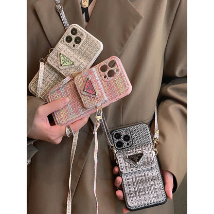 Bolsa de cartão luxuosa em tecido crossbody para iPhone