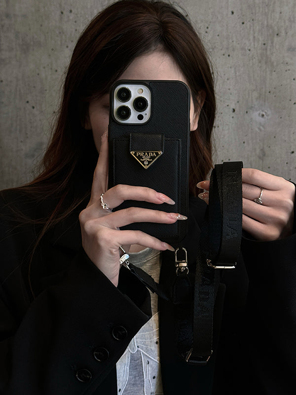 Capa luxuosa de couro crossbody para iPhone