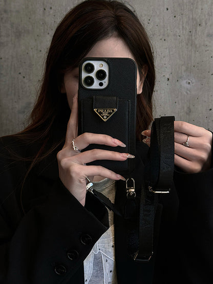Capa luxuosa de couro crossbody para iPhone