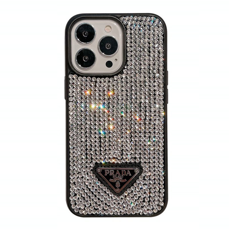 Custodia per iPhone di lusso con catena a tracolla con diamanti