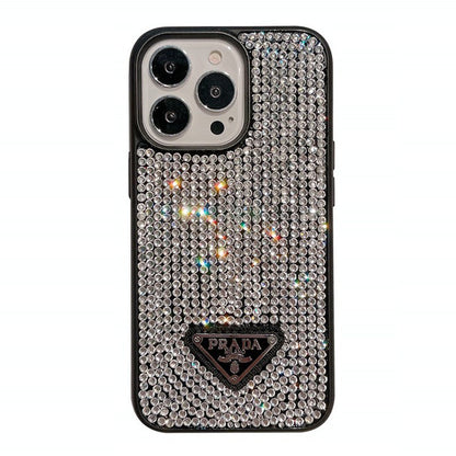 Custodia per iPhone di lusso con catena a tracolla con diamanti