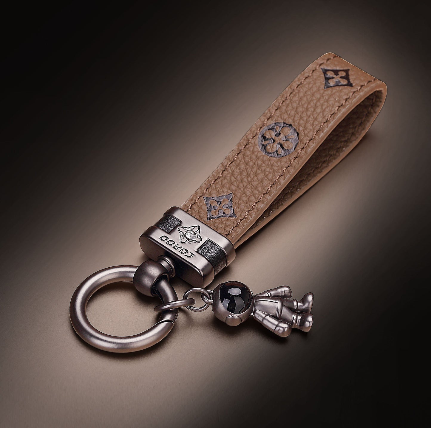 Echt lederen luxe auto-astronaut sleutelhanger