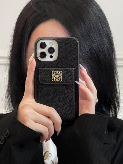 Luxuriöse iPhone-Hülle mit Kartenhalter Schwarz-QBK240603