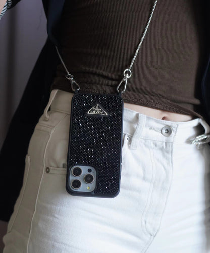 Custodia per iPhone a tracolla di lusso con diamanti