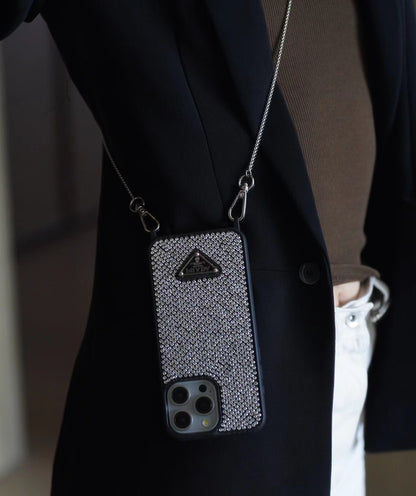 Custodia per iPhone a tracolla di lusso con diamanti