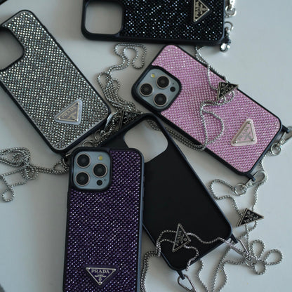 Custodia per iPhone a tracolla di lusso con diamanti
