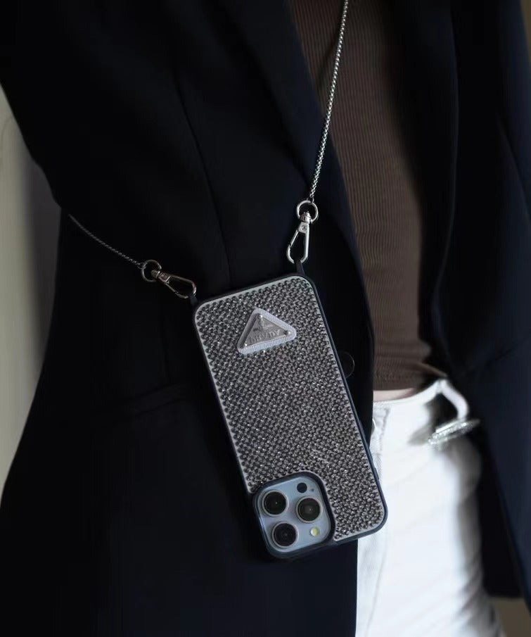 Custodia per iPhone a tracolla di lusso con diamanti