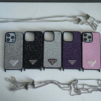 Custodia per iPhone a tracolla di lusso con diamanti