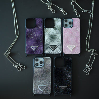 Custodia per iPhone a tracolla di lusso con diamanti