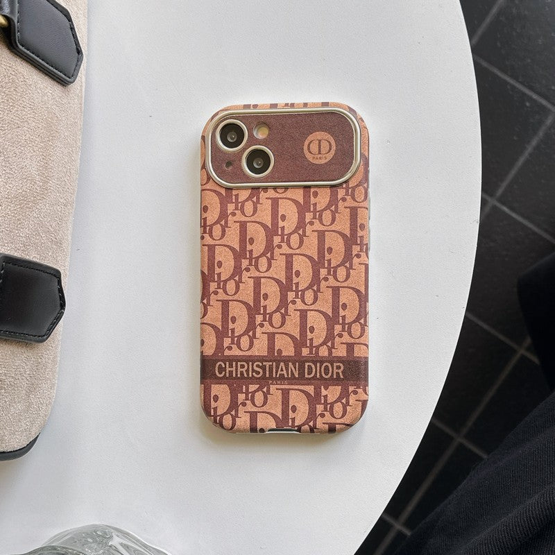 Étui pour iPhone en cuir de couleur marron blanc tendance