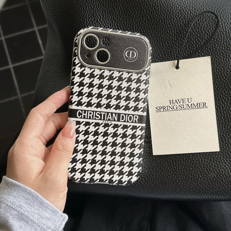 Étui pour iPhone en cuir de couleur marron blanc tendance