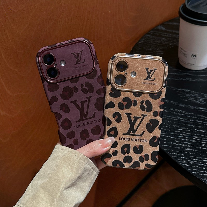 Custodia per iPhone in pelle di lusso marrone & viola