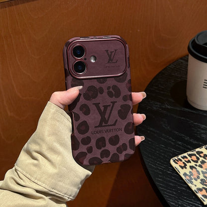 Custodia per iPhone in pelle di lusso marrone & viola