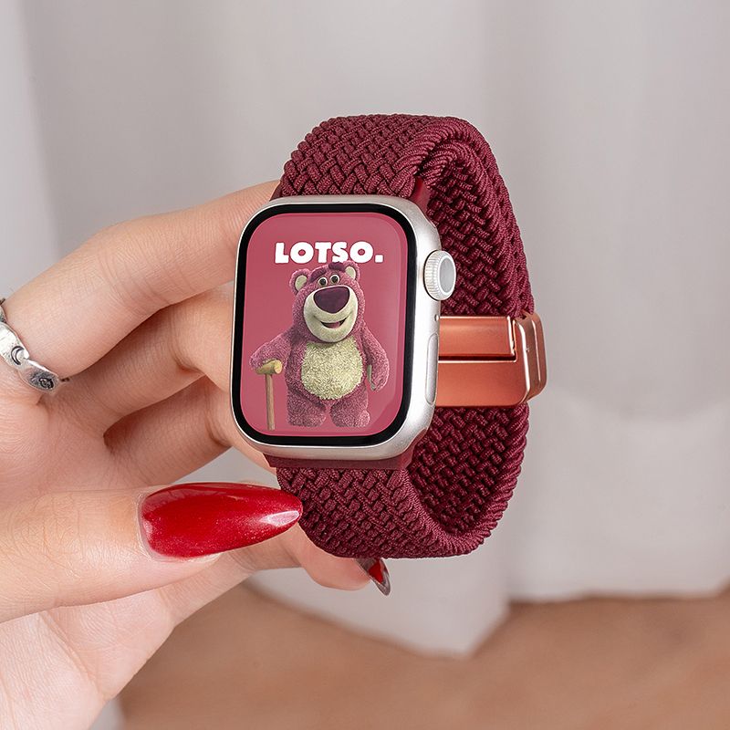 Retro wine-red knitted elastic Apple Watch strap