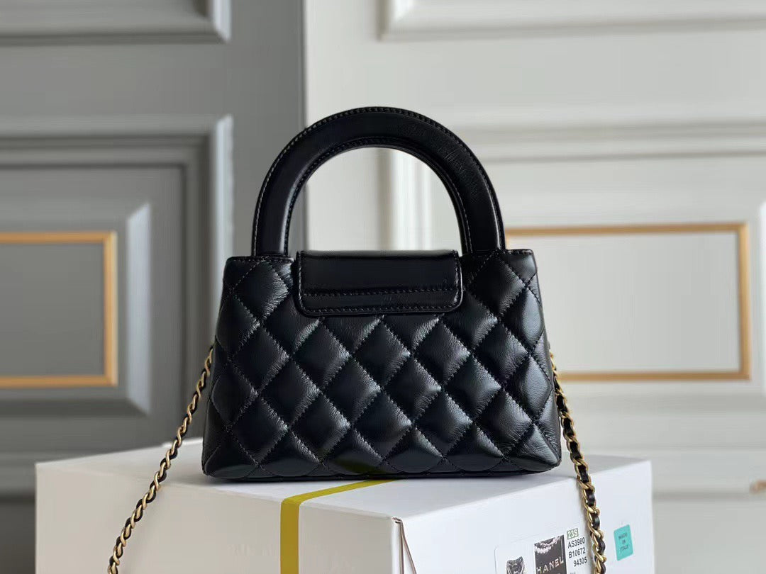 Bolso Mini Noir Acolchado Con Asa Superior Y Cadena 026