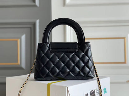 Bolso Mini Noir Acolchado Con Asa Superior Y Cadena 026