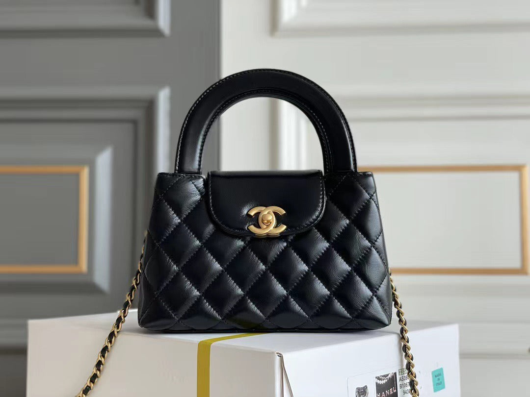 Bolso Mini Noir Acolchado Con Asa Superior Y Cadena 026