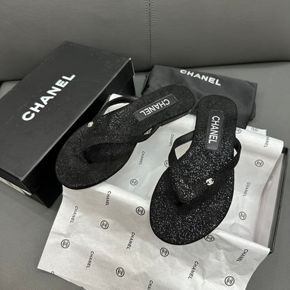 Fashion glitter rhinestone thong flat slides