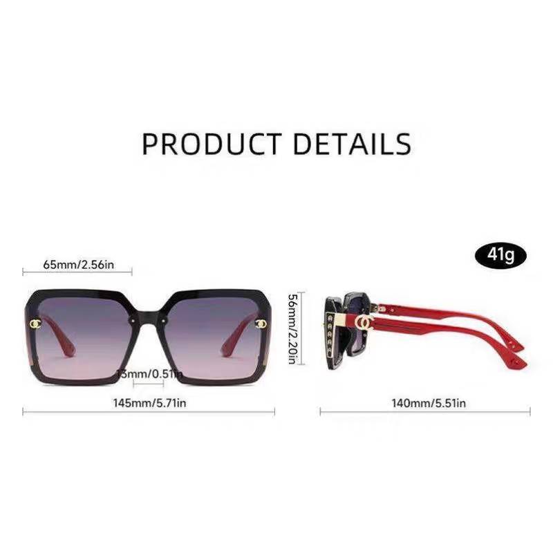 Luxury Black & Red Retro Large Frame Fashion Polarized Sunglasses For Women