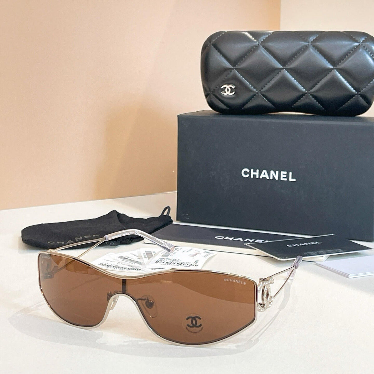 Rhinestone Decor Silver Metal Wrap-Around Gradient Sunglasses